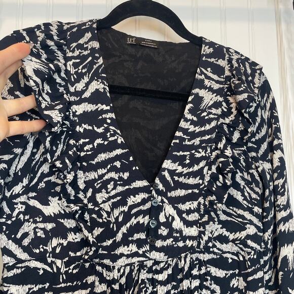 Zara Black Print V-Neck Ruffled Long Sleeve Mini Dress Size M - Picture 2 of 6